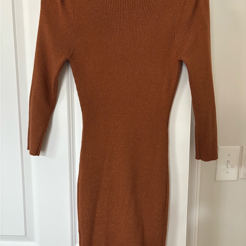 Elegant Orange Brown Knit Dress